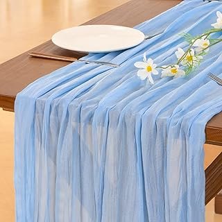 Socomi Blue Fall Thanksgiving Cheesecloth Table Runner Light Blue Boho R...