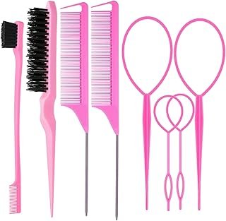 8Pcs Hair Brushes Set with 4Pcs Topsy Hair Tail Tools 1Pcs Bristle Teasi...