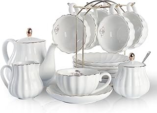 Porcelain Tea Sets British Royal Series, 8 OZ Cups& Saucer Service for 6...