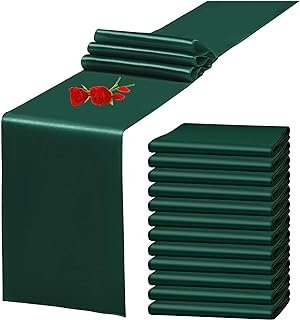 12 Pack Emerald Green Satin Table Runner 12 x 108 Inch Long Premium Tabl...