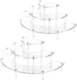 3 Tier Acrylic Display Risers 2 Pack, Half Moon Cupcake Stand, Clear Per...
