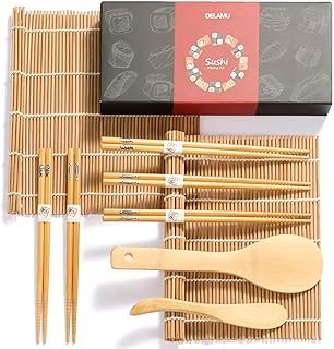 Sushi Making Kit, Delamu Bamboo Sushi Mat, Including 2 Sushi Rolling Mat...