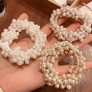 Brinie Pearl Hair Ties Champagne Elastic Scrunchies Stretchy Bands Bead ...