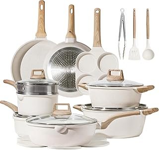 CAROTE 21Pcs Pots and Pans Set, Nonstick Cookware Sets, White Granite In...