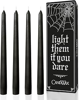 CANDWAX 12 inch Taper Coal Black Candles — Slow Burning Unscented Smokel...