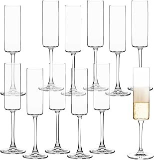 UMEIED Champagne Flutes, 6oz Edge Champagne Glasses Set of 12 with Long ...
