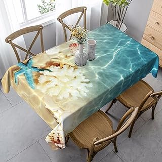 Beach Coral Seashell Tablecloth Summer Table Cloth Washable Rectangle Ta...