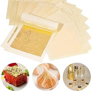 LTKJ 24K Edible Gold-Leaf Sheets 20 Sheets 4.33 x 4.33 cm Pure Gold-Foil...