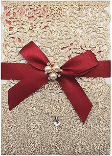25Pcs Gold Glitter Laser Cut Invitations with RSVP Cards and Envelopes L...