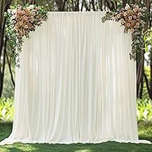 10x10ft Wrinkle Free Ivory Backdrop Curtain for Parties Soft Fabric Drap...