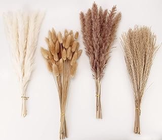 Dried Pampas Grass Decor, 100 Stems Pampas Grass Contains Bunny Tails Dr...