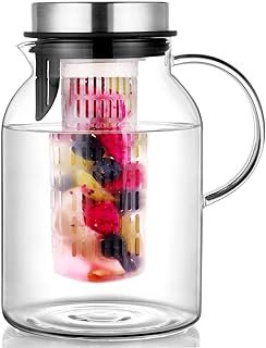 Glass Water Pitcher, Fruit Infuser Pitcher with Removable Lid, High Heat...