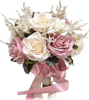 Dusty Pink Wedding Bouquets for Bride Bridesmaid,White Blush Pink Artifi...