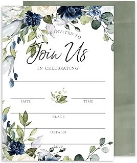 Whaline 25 Sets Floral Invitations with Envelopes Stickers Watercolor Bl...