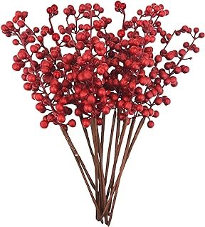 12 Pack Artificial Red Berry Stems Branches, Fake Burgundy Berry Picks H...