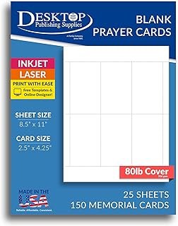 Printable Blank Memorial Cards for Funeral - 150 Prayer Cards (25 Sheets...