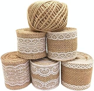 OZXCHIXU 5Pcs Burlap Ribbon Lace Roll with 30 Feet Jute Twine,Burlap Rib...