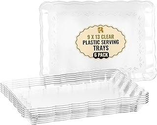 6 Pack Clear Plastic Serving Trays for Party, 9 x 13 Inch - Heavy Duty P...