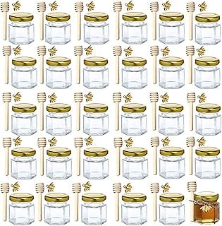 1.5 oz Hexagon Mini Glass Honey Jars -30Pack Honey Jars with Wood Dipper...