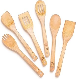 Riveira Bamboo Cooking Spoons 6-Piece – Wooden Cooking Utensils Set with...