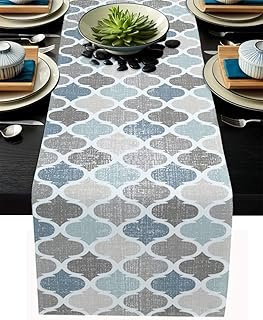 Moroccan Table Runner-Cotton Linen-Long 72 inche Geometric Quatrefoil La...