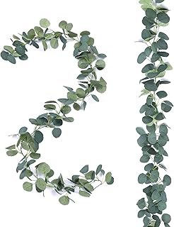 2 Pack Artificial Eucalyptus Garland Faux Silk Leaf Silver Dollar Eucaly...