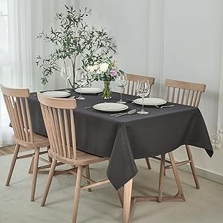 maxmill Faux Linen Textured Rectangle Tablecloth Water Resistant Wrinkle...