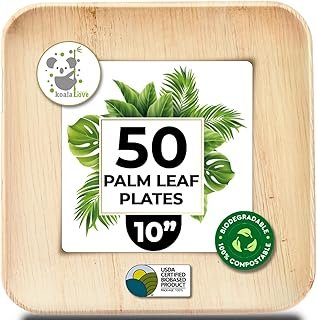 Palm Leaf Plates 10 Inch Bamboo Paper Disposable 50 Bulk Dinner Square P...