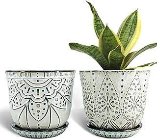 Gepege 6 Inch Beaded Ceramic Planter Set of 2 with Drainage Hole and Sau...