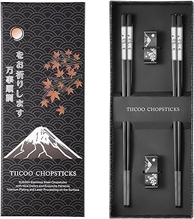 Premium 304 Stainless Steel Chopsticks Set - 2 Pairs Titanium Plated Jap...