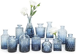 Glass Bud Vase Set of 12, Small Blue Flower Vases for Centerpieces in Bu...