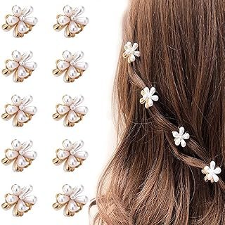10 Pcs Small Mini Pearl Claw Clips with Flower Design, Sweet Artificial ...