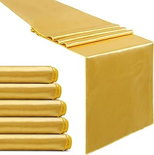 Set of 5 Satin Table Runners Gold 12x108 inch Table Runner for Party Wed...