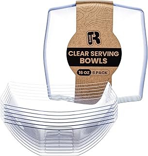 R-kay 6 Pack Square Plastic Serving Bowls - Clear Plastic bowls 16 Oz - ...