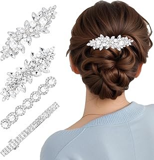 4PCS Sparkly Rhinestone Hair Clips for Women, Silver Flower Crystal Hair...
