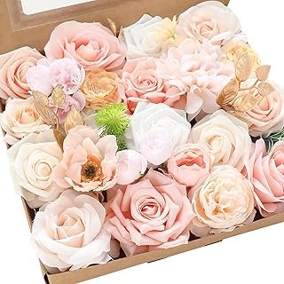 Floroom Blush Peach Pink Artificial Flowers Cream Fake Roses Peonies and...