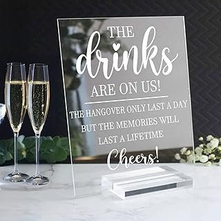 8x10 Clear Acrylic Bar Sign, The Drinks Are On Us Bar Accessories with C...