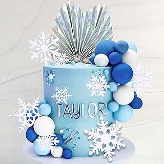 44 PCS Snowflake Cake Toppers Frozen Cake Toppers Blue Ball Cake Decorat...