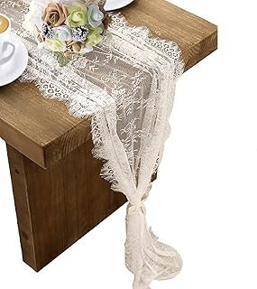 6 Pcs White Lace Table Runner 14 x 120 Inch Embroidered Boho Table Runne...