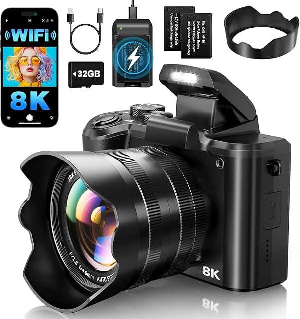 8K Digital Cameras for Photography - Autofocus 88MP WiFi Profession Came...