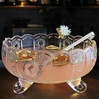 Vintage Crystal Glass Punch Bowl with Ladle - 1 Gallon Unique Design Dri...
