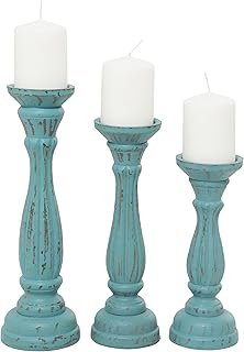 Deco 79 Wooden Decorative Candle Holder Distressed Candle Stand, Set of ...