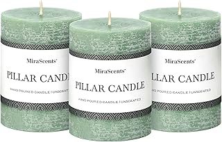 3x4 Inch Sage Green Pillar Candles - Set of 3, Unscented, Long Burning, ...