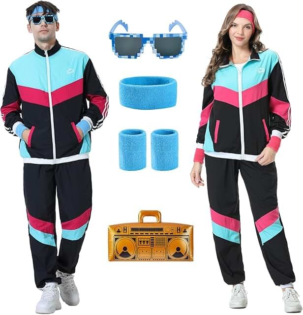 80s Tracksuit for Men Women Retro Windbreaker Set 80s 90s Outfit for Men...