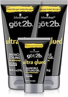 Got2B Ultra Glued Invincible Styling Gel 2 - 6 oz tubes + 1 Travel 1.25 ...