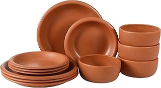 Bloomhouse Corsica Clay 12 Piece Stoneware Rustic Reactive Glaze Dinnerw...