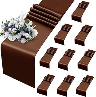 MILVOWOC 10 Pack Chocolate Brown Satin Table Runners, 12 x 108 Inch Brig...