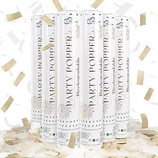 White Mix Gold Rice Confetti Cannon,6Pack Biodegradable Mulitcolor Confe...