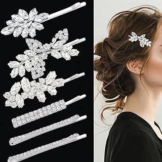 6 Pieces Delicate Rhinestone Bridal Hair Clip, Leaf Wedding Hairpin Brid...