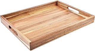 Acacia Wood Serving Tray with Handles (17 Inches) – Decorative Serving T...